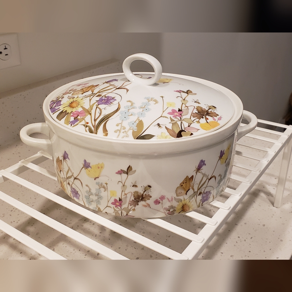 Vintage 1975 Enesco Fine China Nature Garden Society covered casserole.